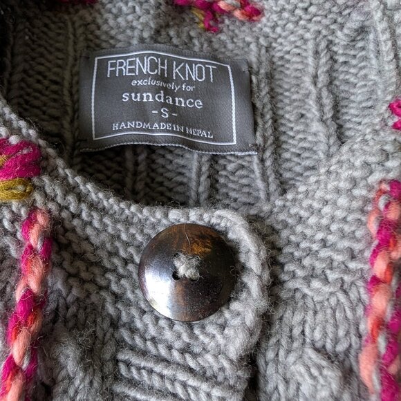 French Knot x Sundance Heritage Bloom Gray Sweater Cardigan Women's Small - Picture 8 of 8
